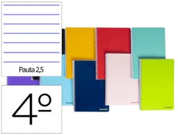 Cuaderno espiral Liderpapel Smart 4º tapa blanda 80h 60g pauta 2,5mm. colores surtidos